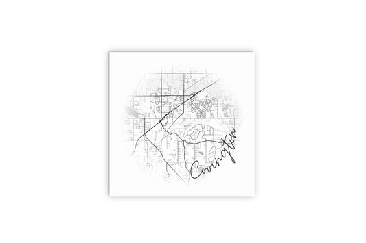 Minimalistic B&W Washington Covington Circle Map | Wood Sign | Eaches | Min 2