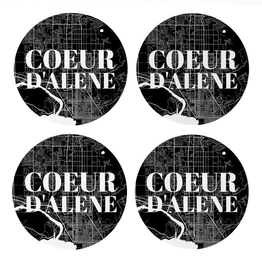 Minimalist B&W Idaho Coeur Dalene Map | Absorbent Coasters | Set of 4 | Min 2