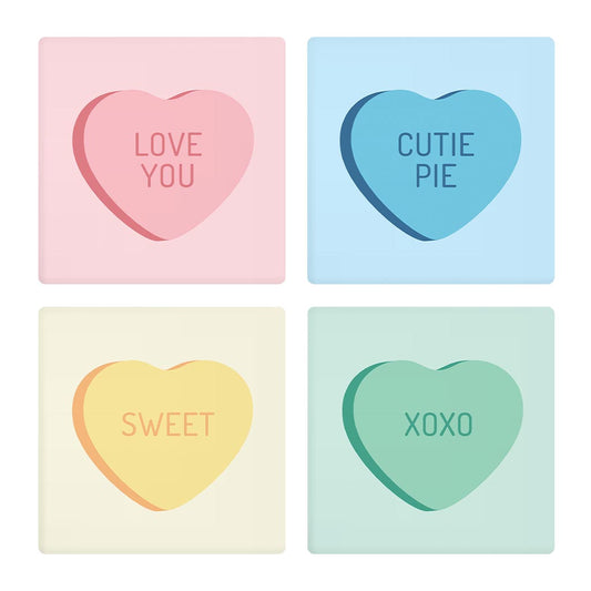 Cute Message Hearts With Sayings | Absorbent Coasters | Set of 4 | Min 2