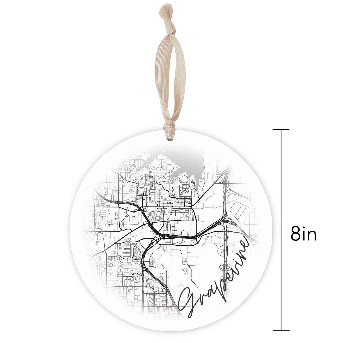 Minimalistic B&W Texas Grapevine Circle Map | Wood Ornament | Eaches | Min 1