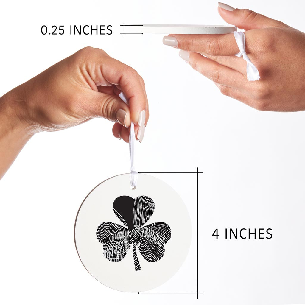 Minimalistic B&W Shamrock Shape Fluid Lines | Wood Ornament | Eaches | Min 6