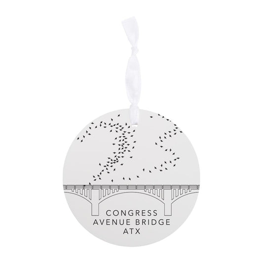 Minimalist B&W Texas Austin Congress Avenue Bridge | Wood Ornament | Eaches | Min 6