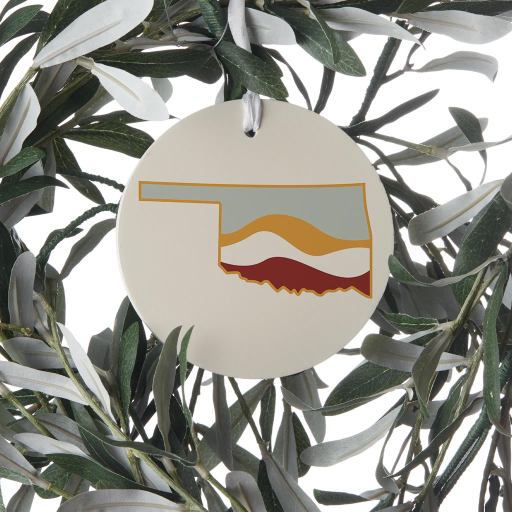 Modern Minimalist Oklahoma Cream Retro State Shape With Hills| Wood Ornament | Eaches | Min 6