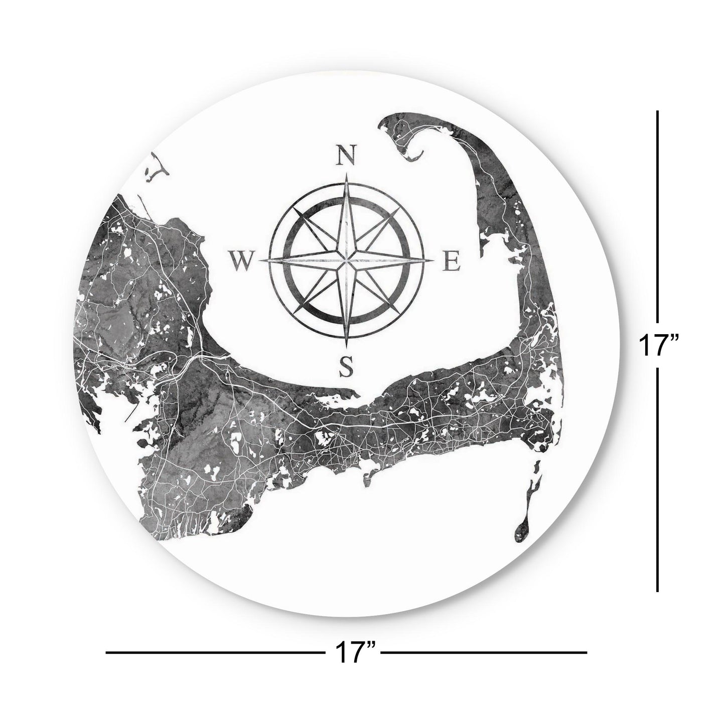 Minimalistic B&W Cape Cod Map With Compass | Wood Sign | Eaches | Min 1