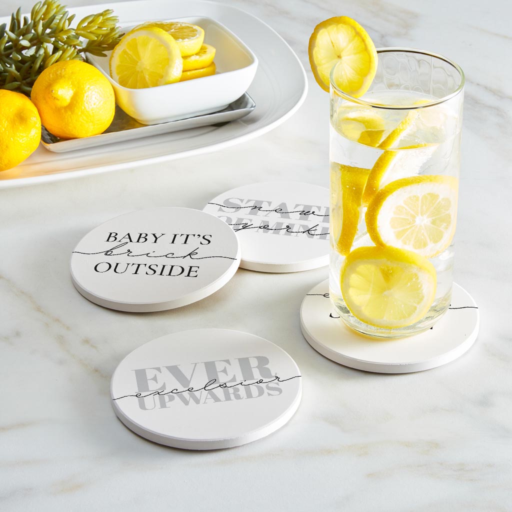 Minimalistic B&W New York Quips| Absorbent Coasters | Set of 4 | Min 2