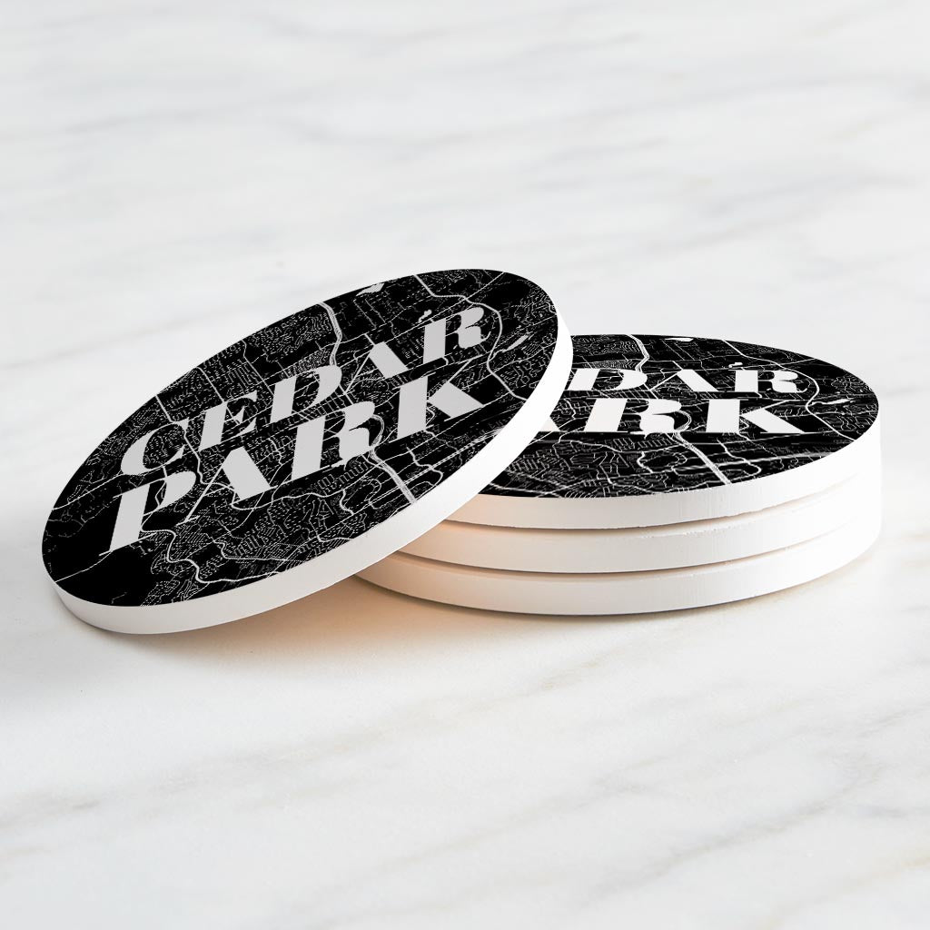 Minimalistic B&W Texas Cedar Park Map | Absorbent Coasters | Set of 4 | Min 2