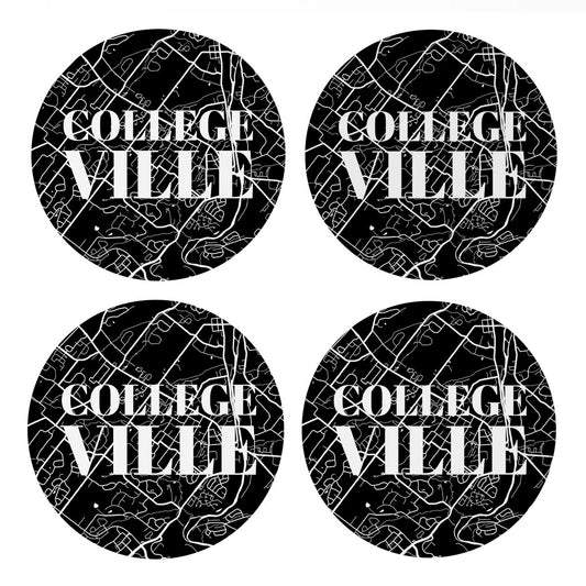 Minimalistic B&W Pennsylvania Collegeville Map | Absorbent Coasters | Set of 4 | Min 2