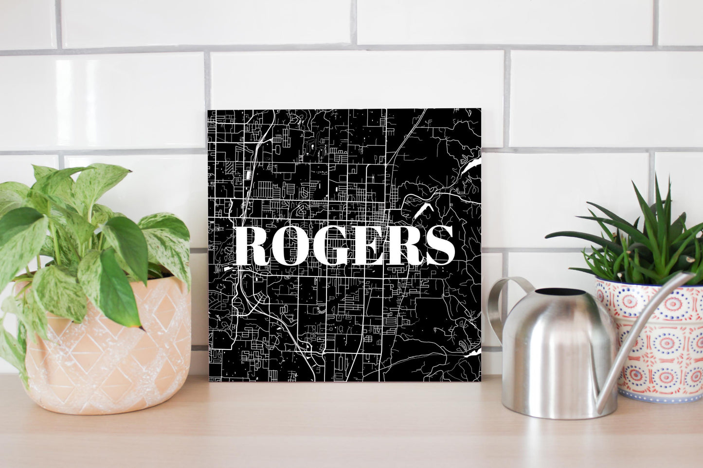 Minimalist B&W Arkansas Rogers Map | Wood Sign | Eaches | Min 2