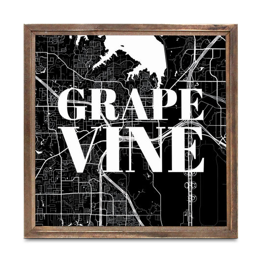 Minimalistic B&W Texas Grapevine Map | Wood Sign | Eaches | Min 1