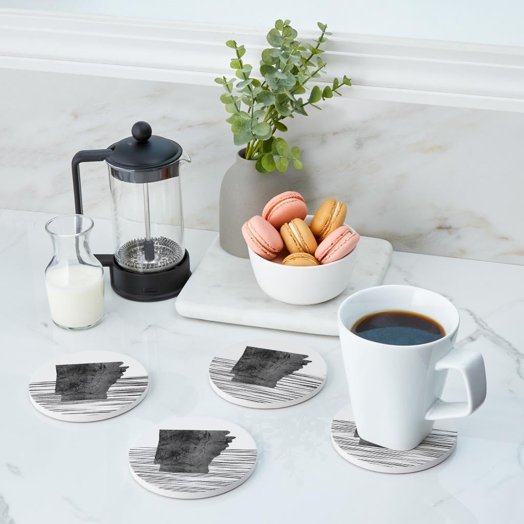 B&W Minimalist Arkansas Lines | Absorbent Coasters | Set of 4 | Min 2