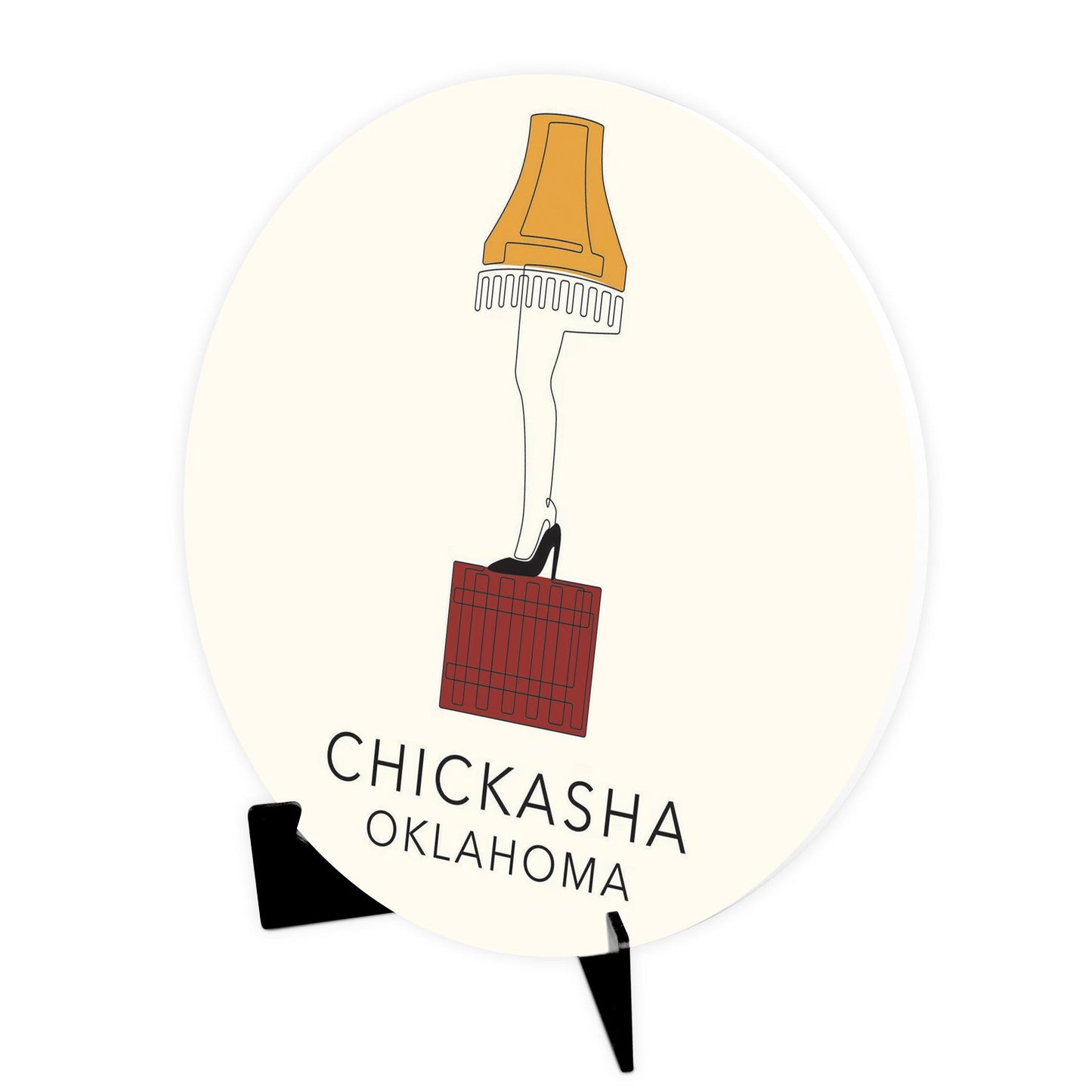 Modern Minimalist Oklahoma Colorful Chickasha Leg Lamp | Wood Sign | Eaches | Min 1