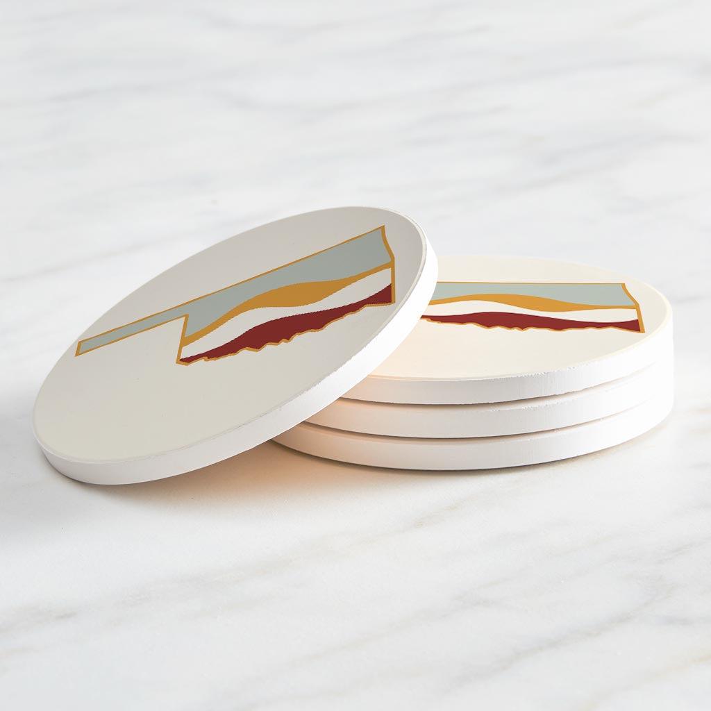 Modern Minimalist Oklahoma Cream Retro State Shape Hills | Absorbent Coasters | Set of 4 | Min 2