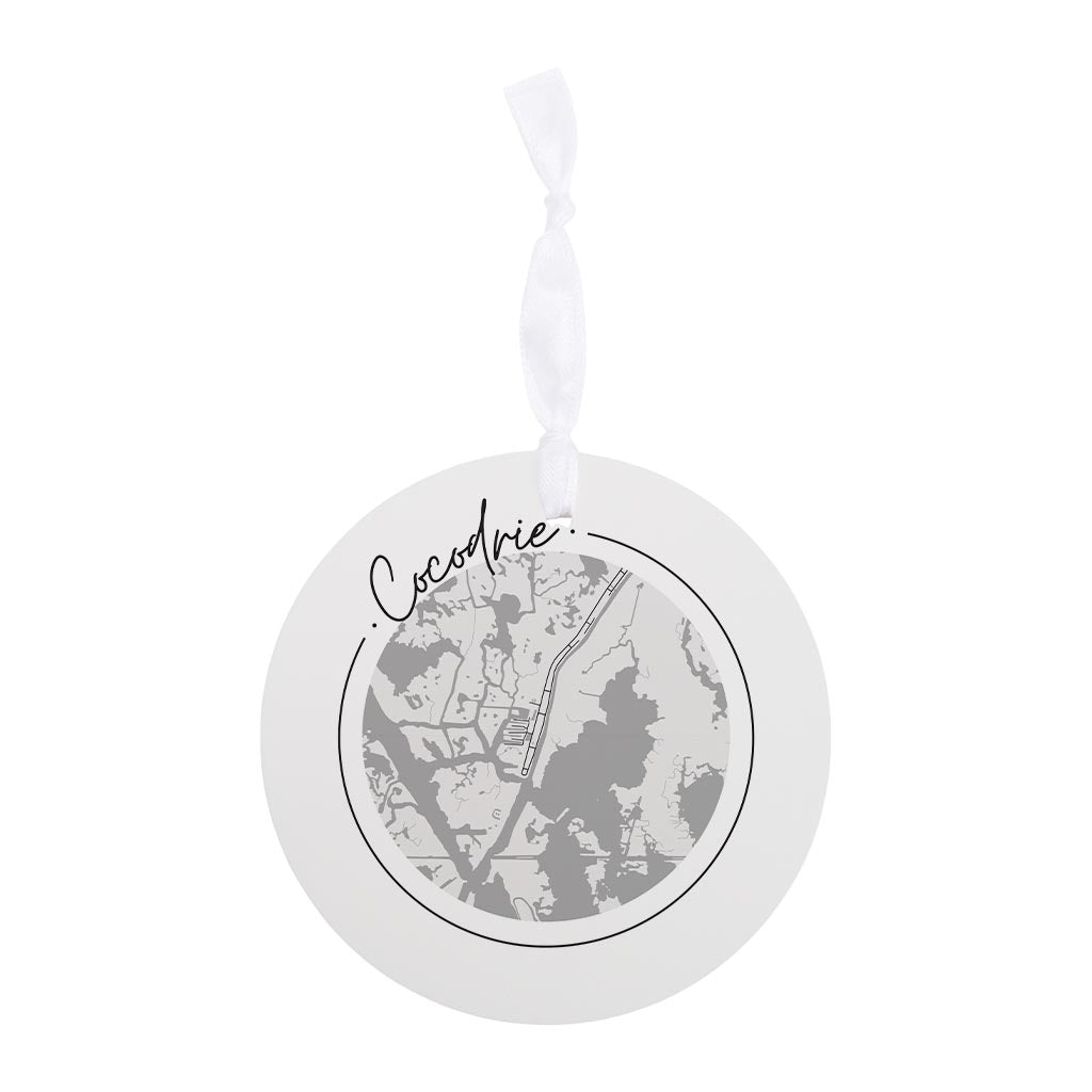 Minimalist B&W Louisiana Cocodrie Circle Map | Wood Ornament | Eaches | Min 6