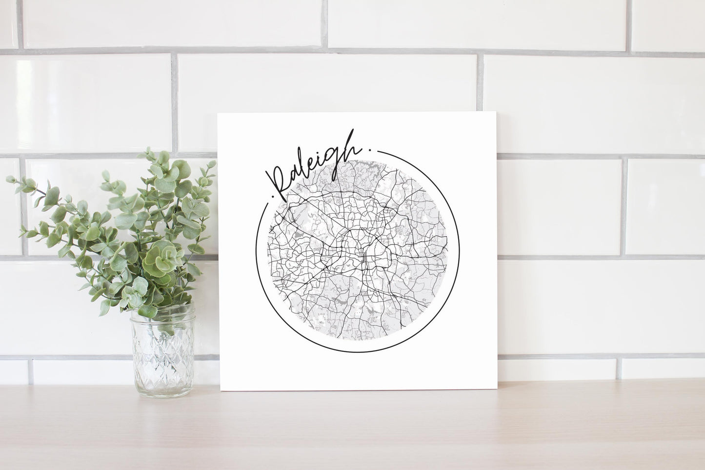 Minimalistic B&W North Carolina Raleigh Circle Map | Wood Sign | Eaches | Min 2