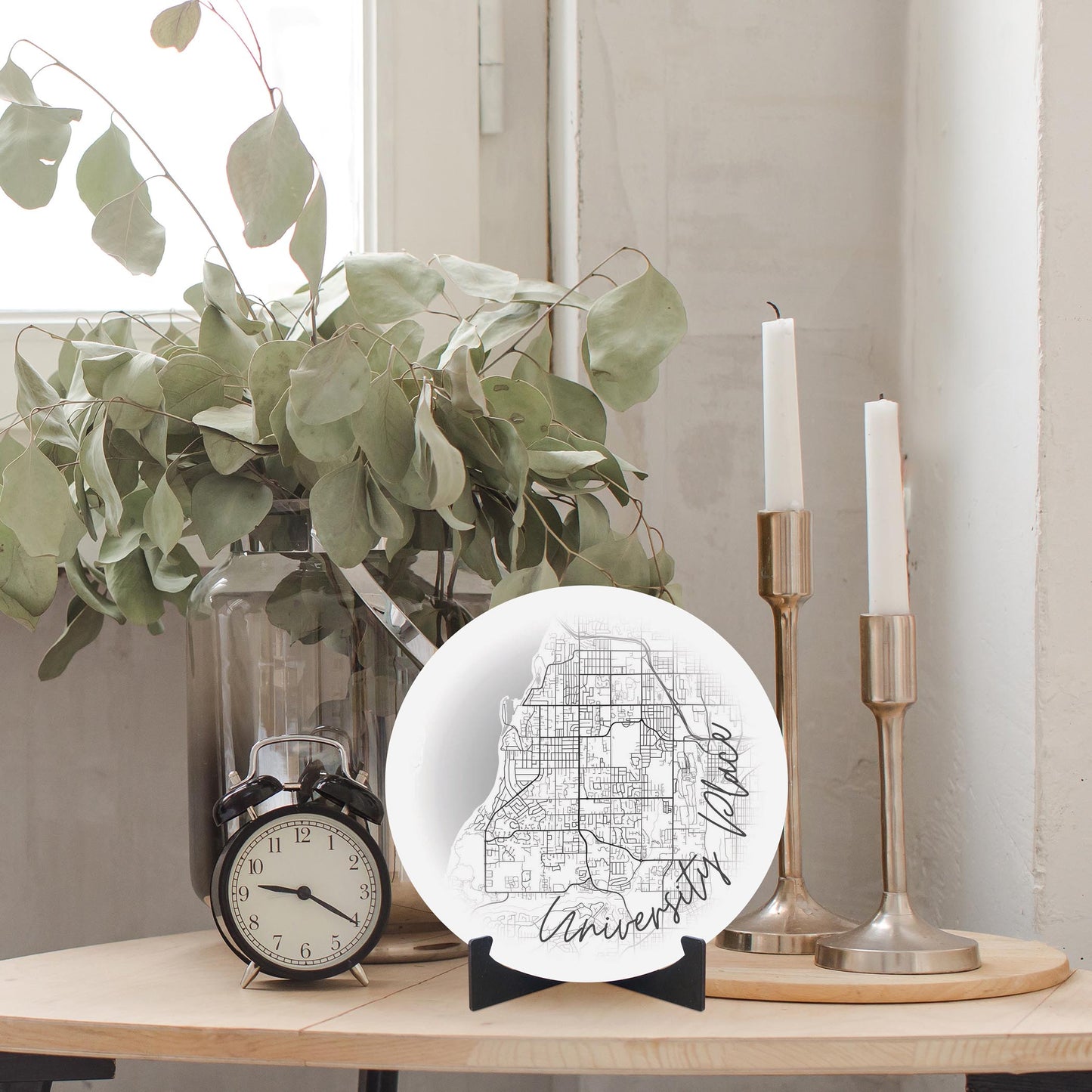 Minimalistic B&W Washington University Place Circle Map | Wood Sign | Eaches | Min 1