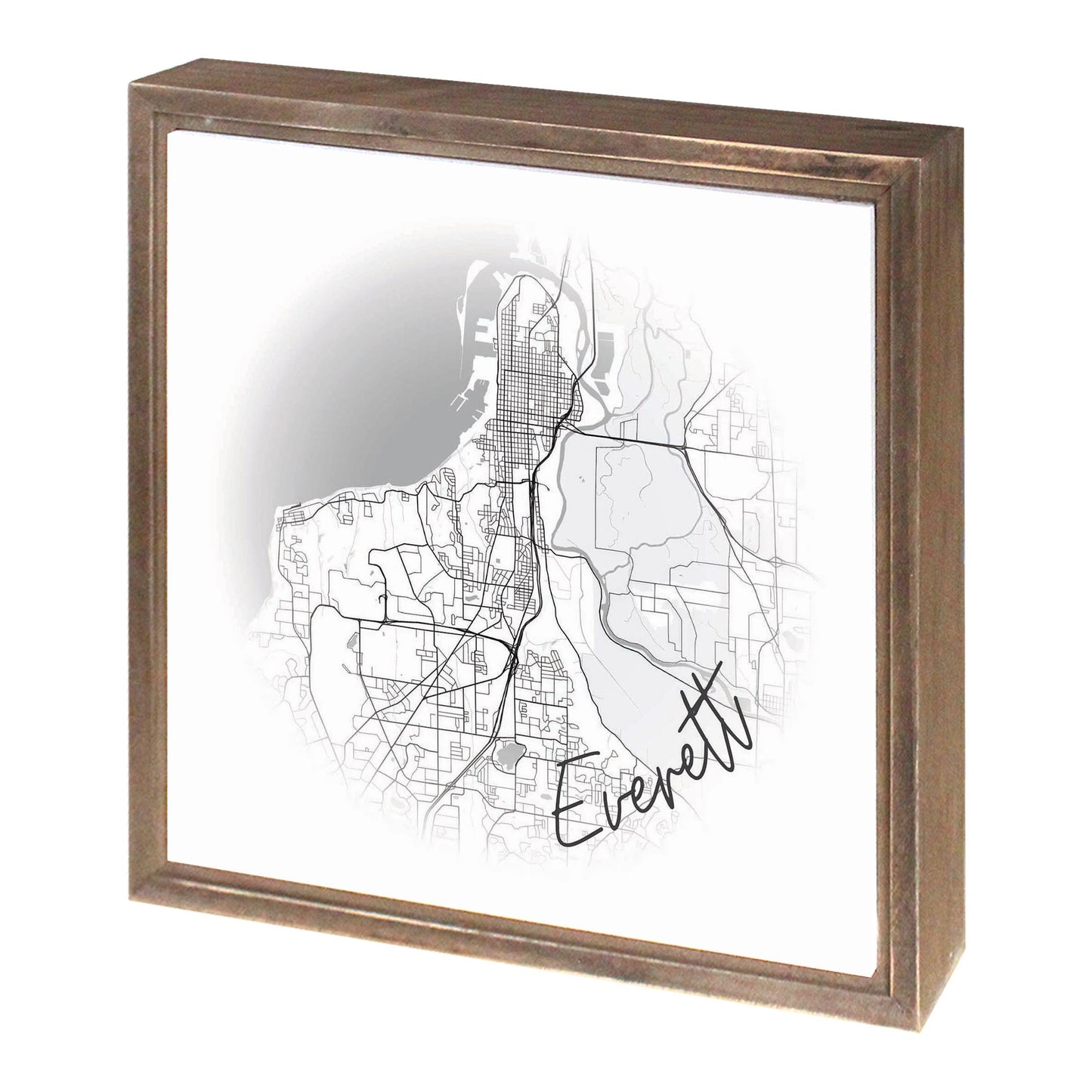 Minimalistic B&W Washington Everett Circle Map | Wood Sign | Eaches | Min 1