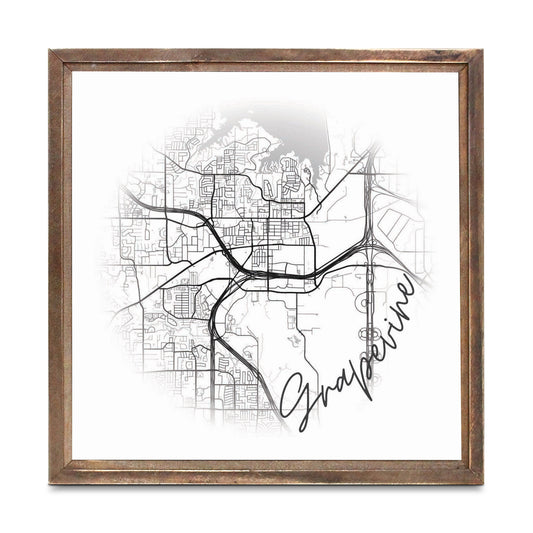 Minimalistic B&W Texas Grapevine Circle Map | Wood Sign | Eaches | Min 1