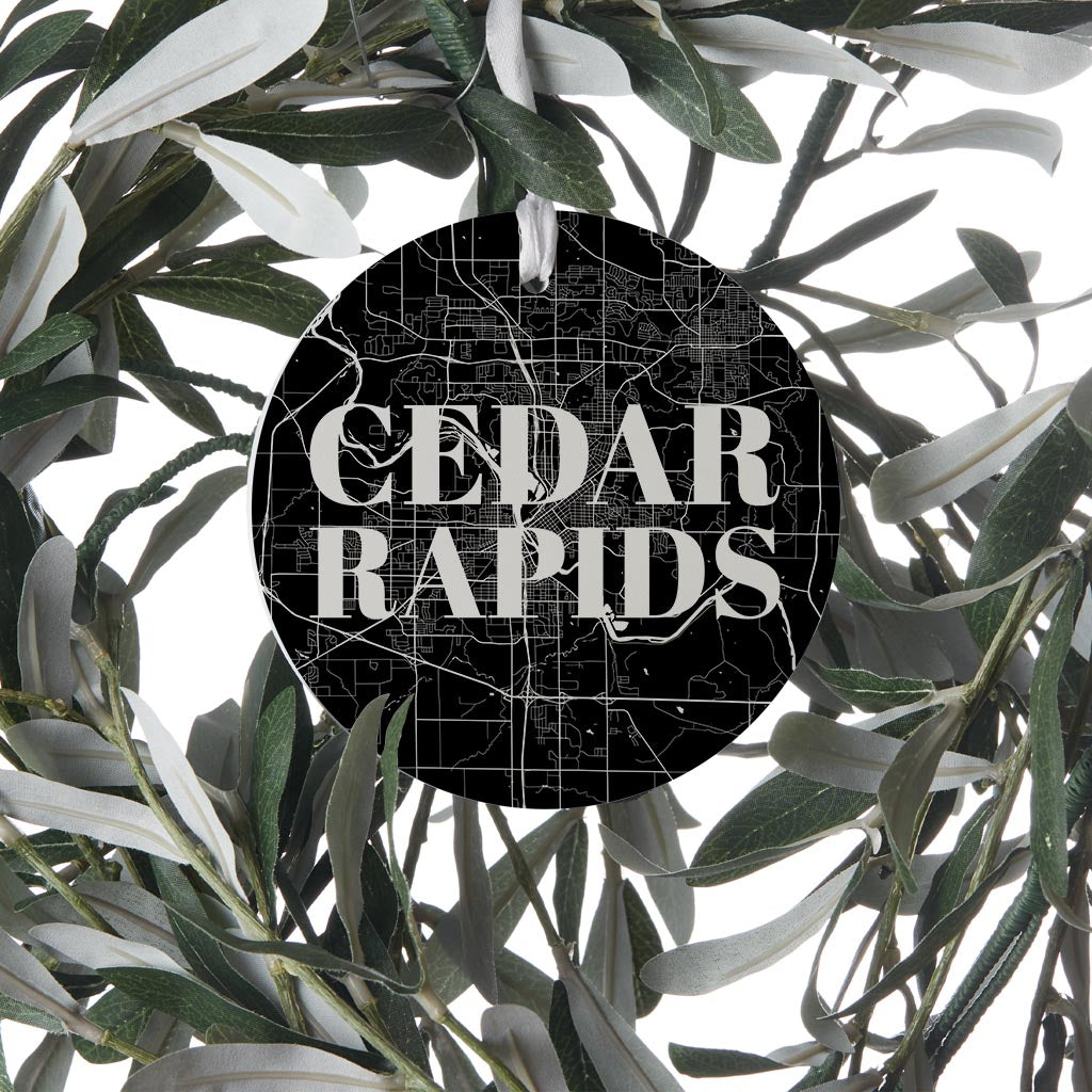 Minimalistic B&W Iowa Cedar Rapids Map | Wood Ornament | Eaches | Min 6