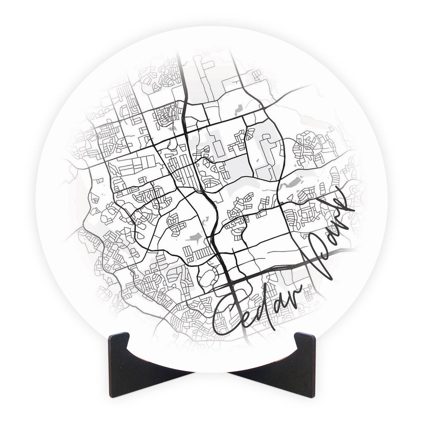 Minimalistic B&W Texas Cedar Park Circle Map | Wood Sign | Eaches | Min 1