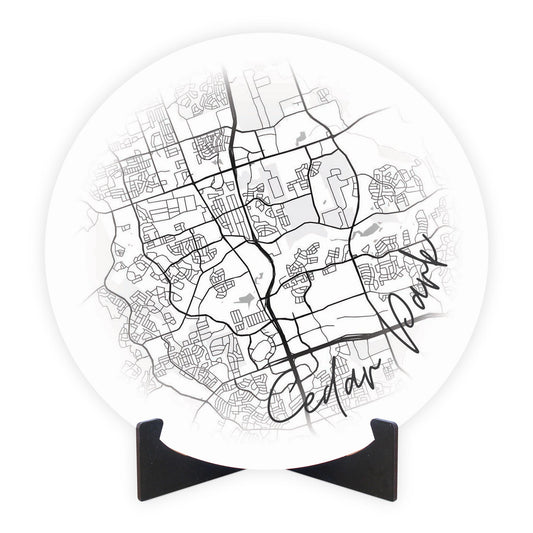 Minimalistic B&W Texas Cedar Park Circle Map | Wood Sign | Eaches | Min 1