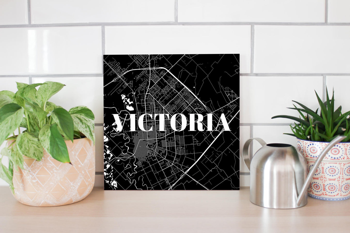 Minimalistic B&W Texas Victoria Map | Wood Sign | Eaches | Min 2