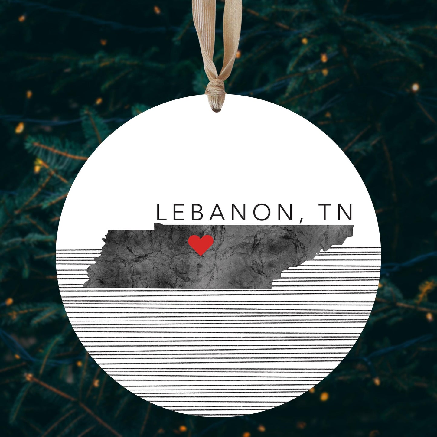 Minimalist B&W Tennessee State Lebanon Heart | Wood Ornament | Eaches | Min 1