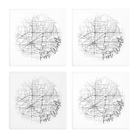 Minimalistic B&W Texas Fort Worth Circle Map| Absorbent Coasters | Set of 4 | Min 2