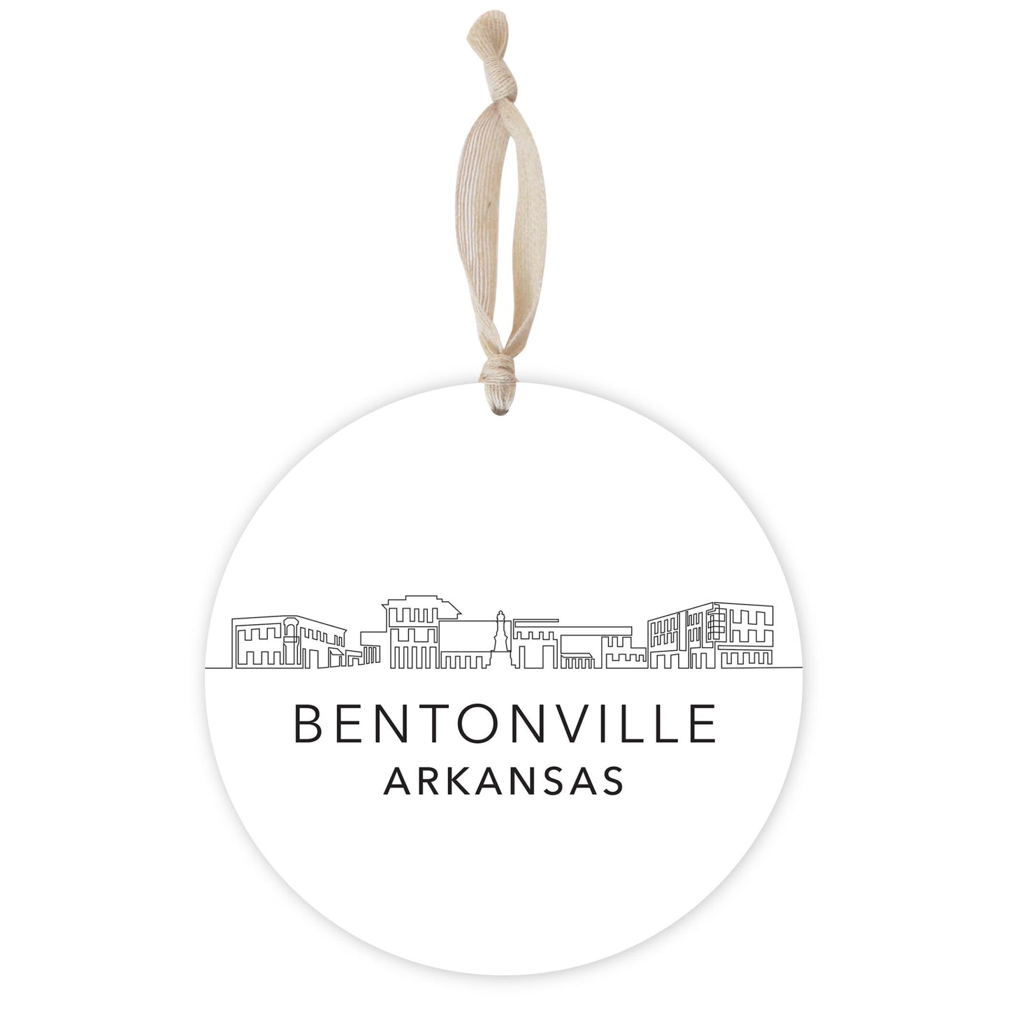 Minimalist B&W Arkansas Bentonville Skyline | Wood Ornament | Eaches | Min 1