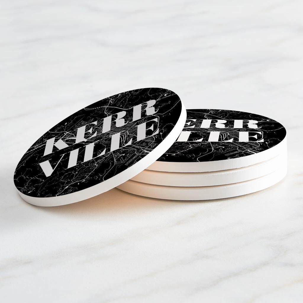 Minimalistic B&W Texas Kerrville Map | Absorbent Coasters | Set of 4 | Min 2