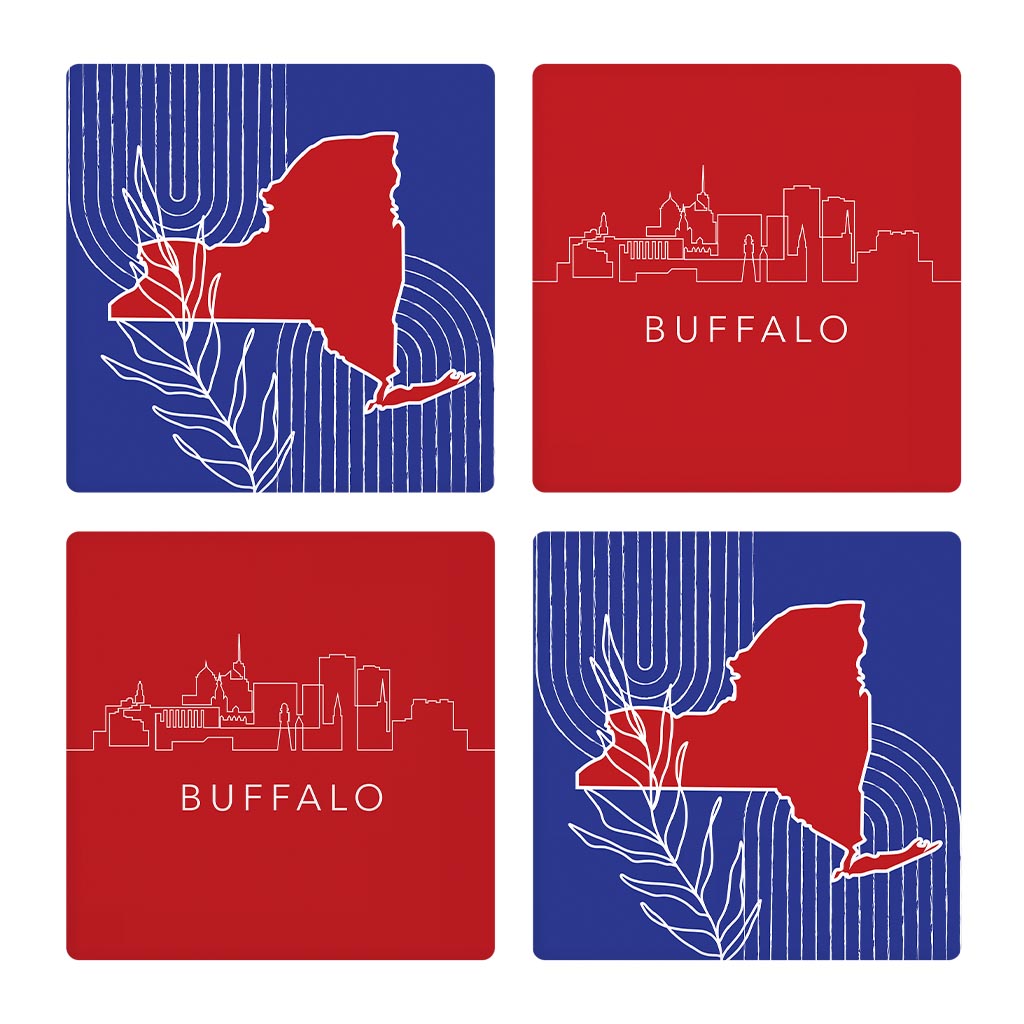 Red White And Blue New York State Buffalo Skyline | Absorbent Coasters | Set of 4 | Min 2