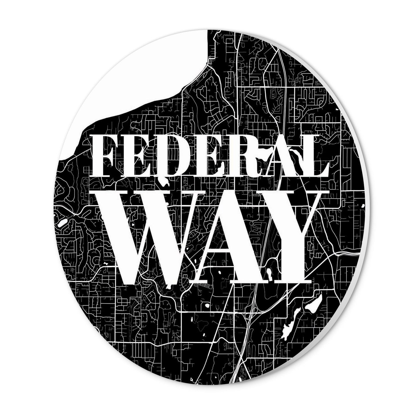 Minimalistic B&W Washington Federal Way Map | Wood Sign | Eaches | Min 1