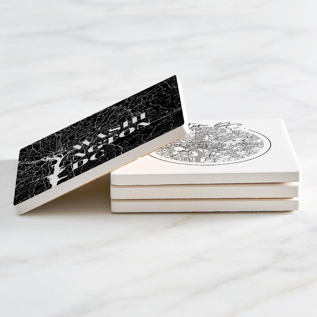 Minimalistic B&W Washington Dc Maps | Absorbent Coasters | Set of 4 | Min 2