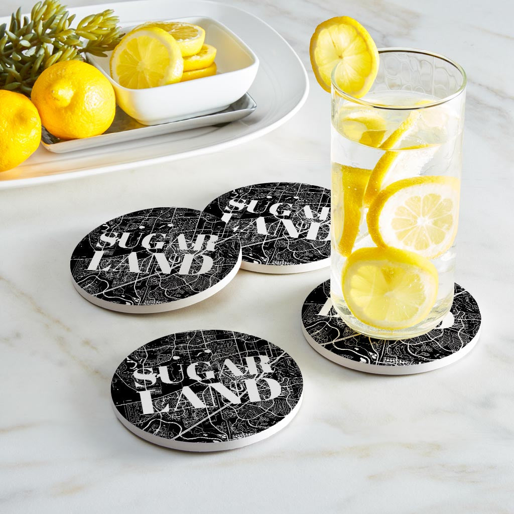 Minimalistic B&W Texas Sugarland Map | Absorbent Coasters | Set of 4 | Min 2