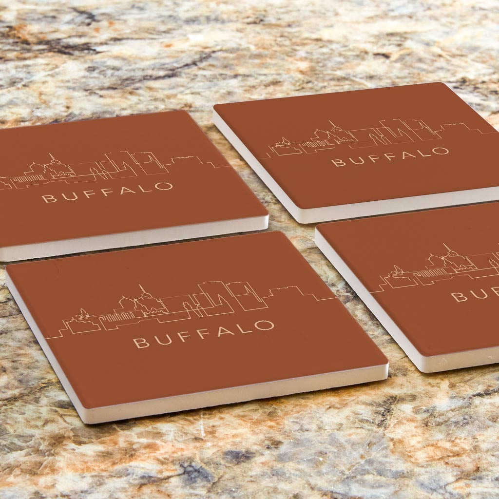 Modern Minimalist New York Buffalo Skyline | Absorbent Coasters | Set of 4 | Min 2