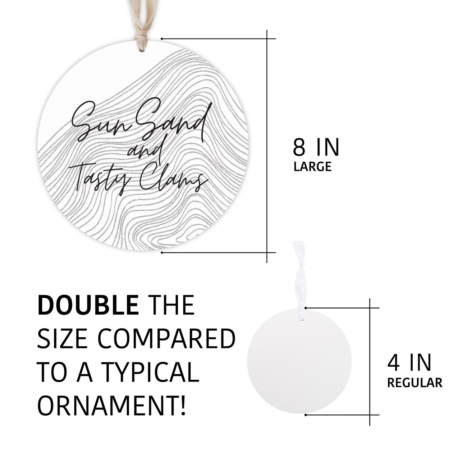 Minimalistic B&W Cape Cod Sun Sand Tasty Clams | Wood Ornament | Eaches | Min 1