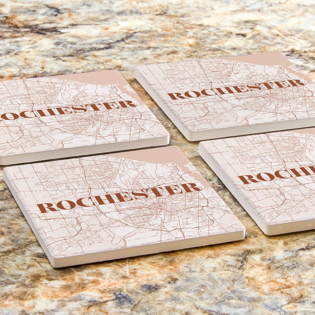 Modern Minimalist New York Rochester Map | Absorbent Coasters | Set of 4 | Min 2