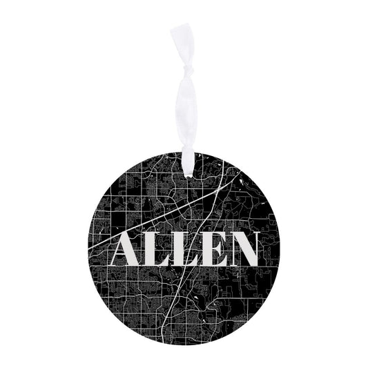 Minimalistic B&W Texas Allen Map | Wood Ornament | Eaches | Min 6