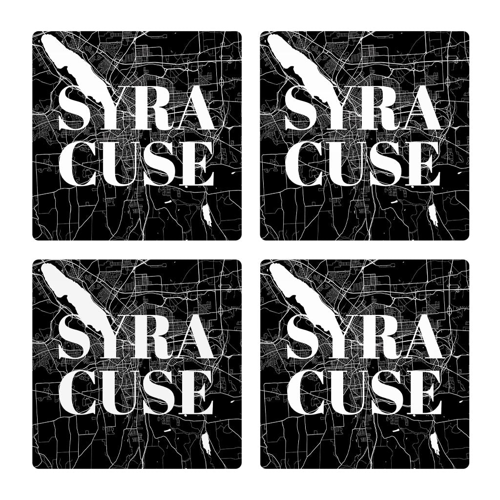 Minimalistic B&W New York Syracuse Map | Absorbent Coasters | Set of 4 | Min 2