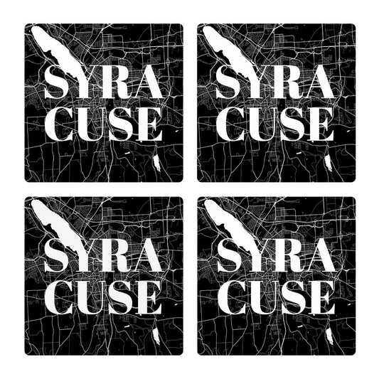 Minimalistic B&W New York Syracuse Map | Absorbent Coasters | Set of 4 | Min 2