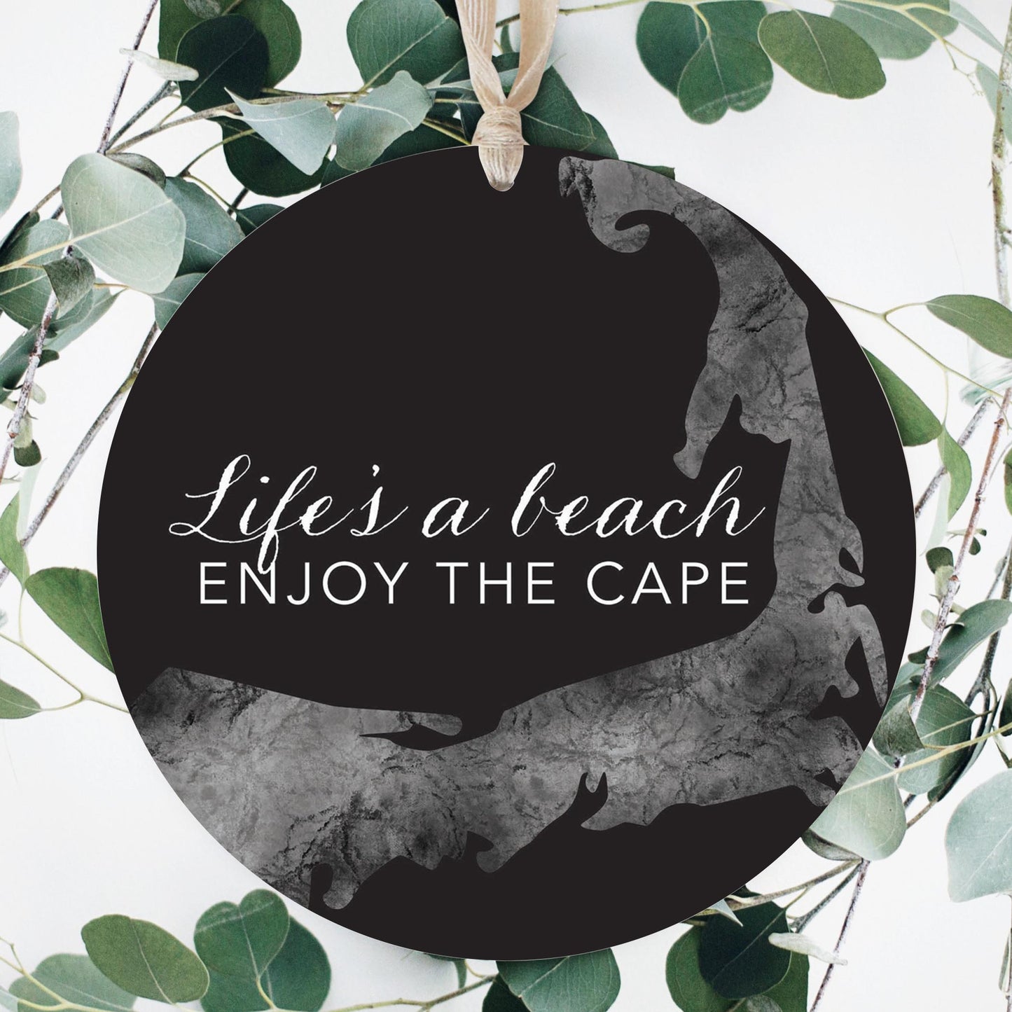 Minimalistic B&W Cape Cod Lifes A Beach | Wood Ornament | Eaches | Min 1