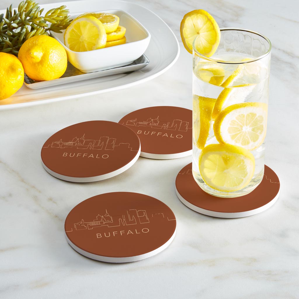 Modern Minimalist New York Buffalo Skyline | Absorbent Coasters | Set of 4 | Min 2