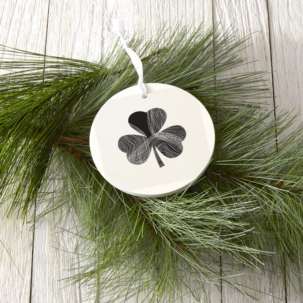 Minimalistic B&W Shamrock Shape Fluid Lines | Wood Ornament | Eaches | Min 6