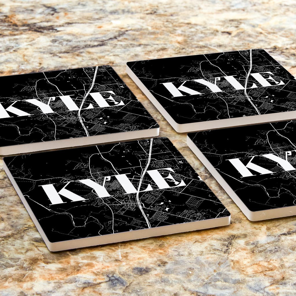 Minimalistic B&W Texas Kyle Map | Absorbent Coasters | Set of 4 | Min 2