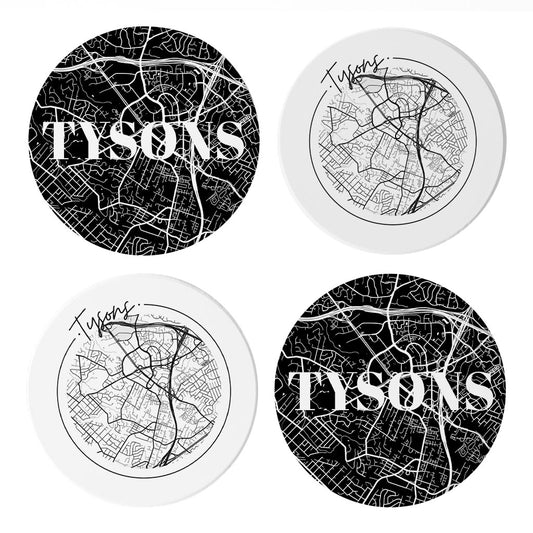 Minimalistic B&W Virginia Tysons Maps | Absorbent Coasters | Set of 4 | Min 2