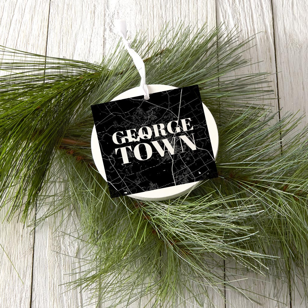 Minimalistic B&W Texas Georgetown Map | Wood Ornament | Eaches | Min 6