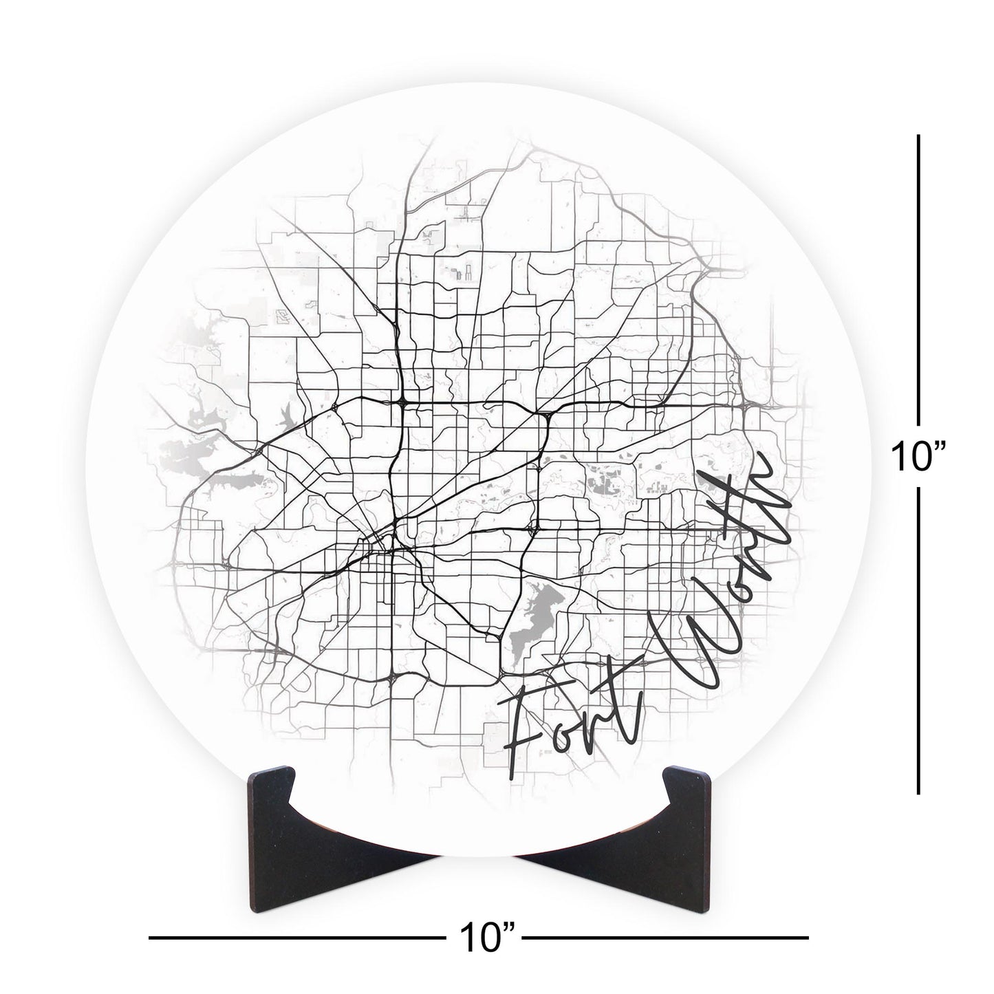 Minimalistic B&W Texas Fort Worth Circle Map | Wood Sign | Eaches | Min 1