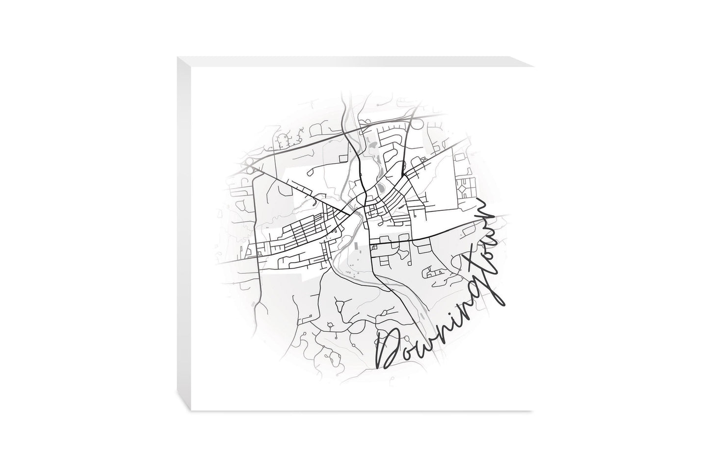 Minimalistic B&W Pennsylvania Downingtown Circle Map | Wood Block | Eaches | Min 2