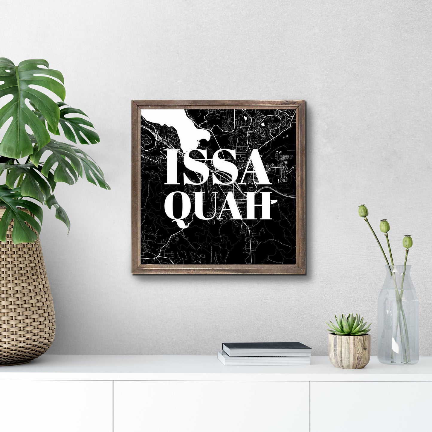 Minimalistic B&W Washington Issaquah Map | Wood Sign | Eaches | Min 1