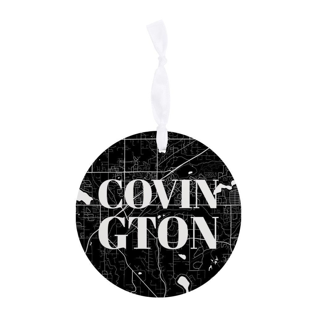 Minimalistic B&W Washington Covington Map | Wood Ornament | Eaches | Min 6