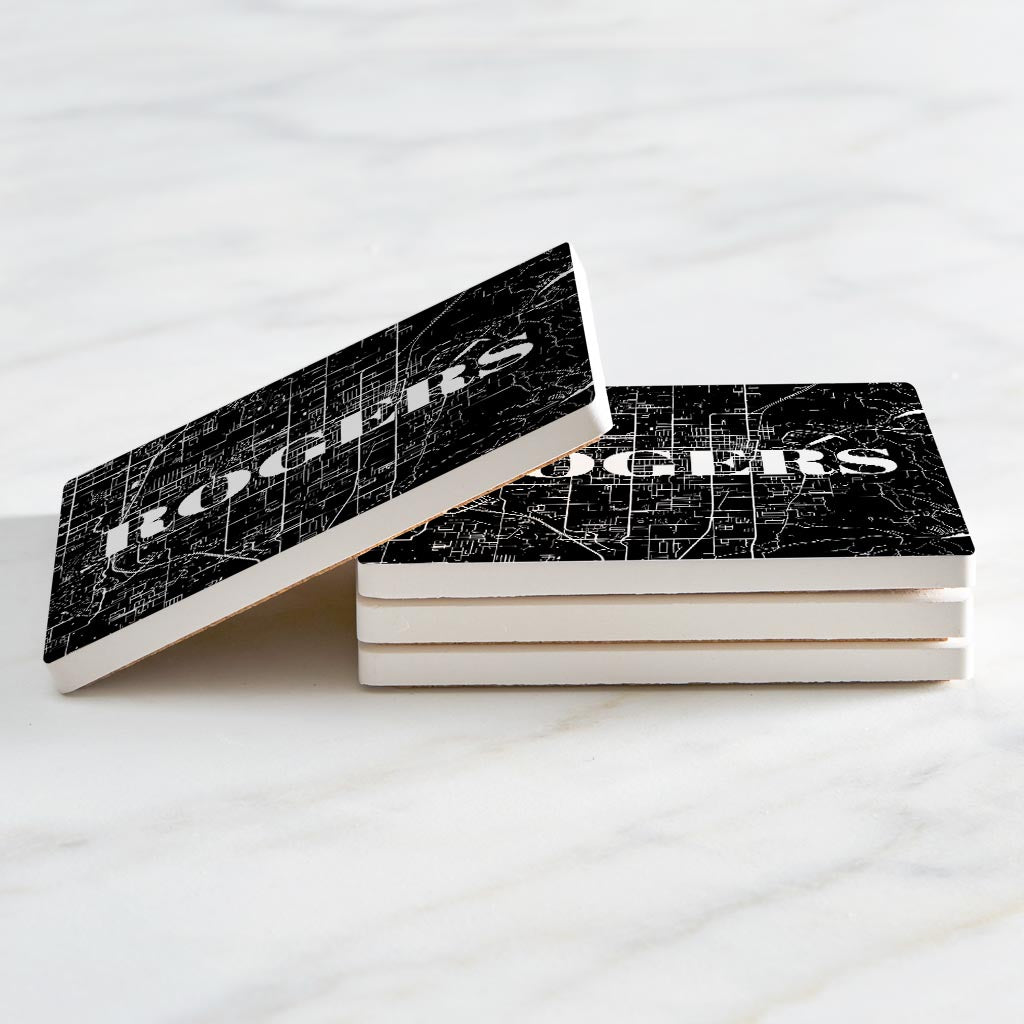 Minimalist B&W Arkansas Rogers Map | Absorbent Coasters | Set of 4 | Min 2